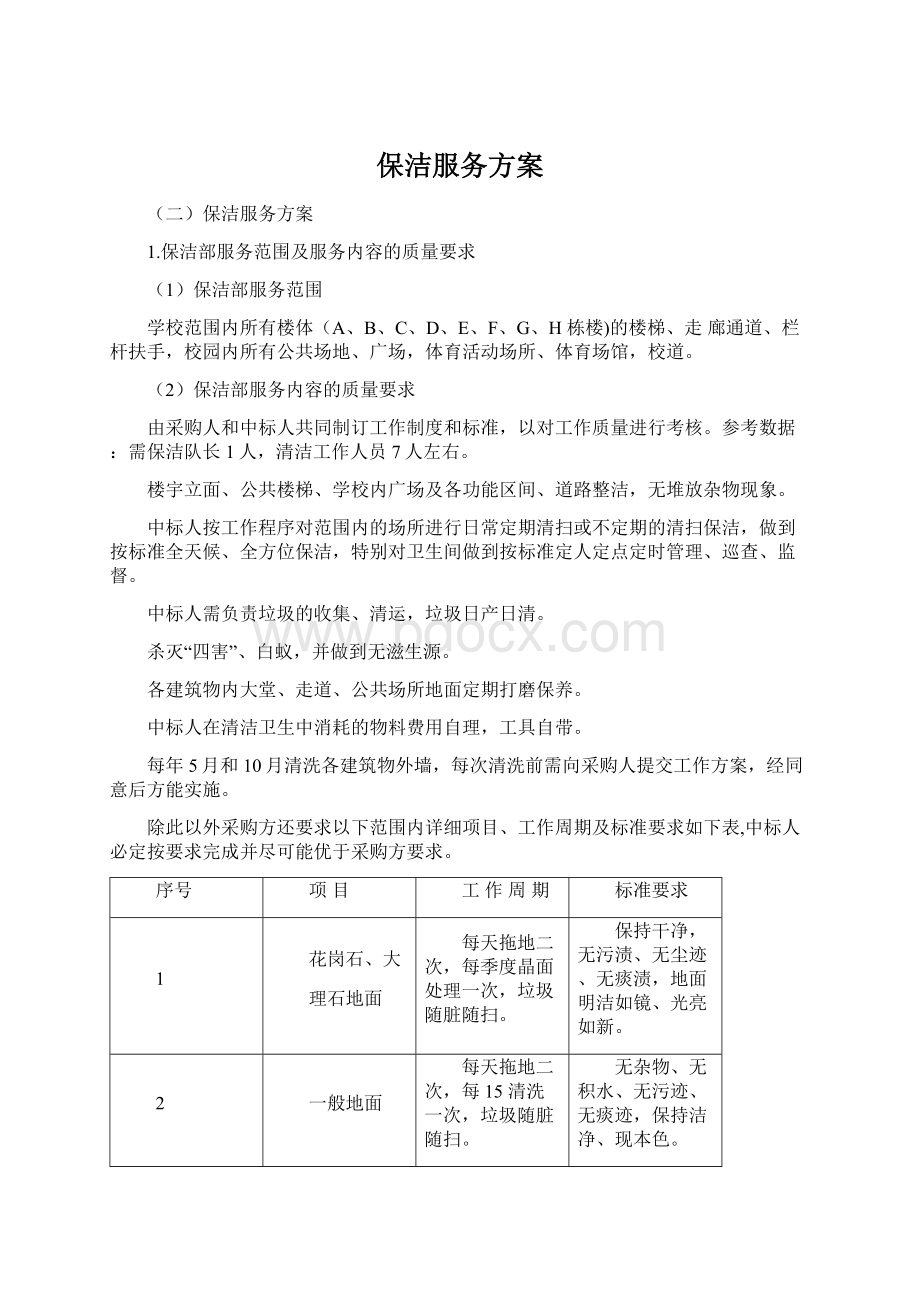 保洁服务方案Word文档下载推荐.docx