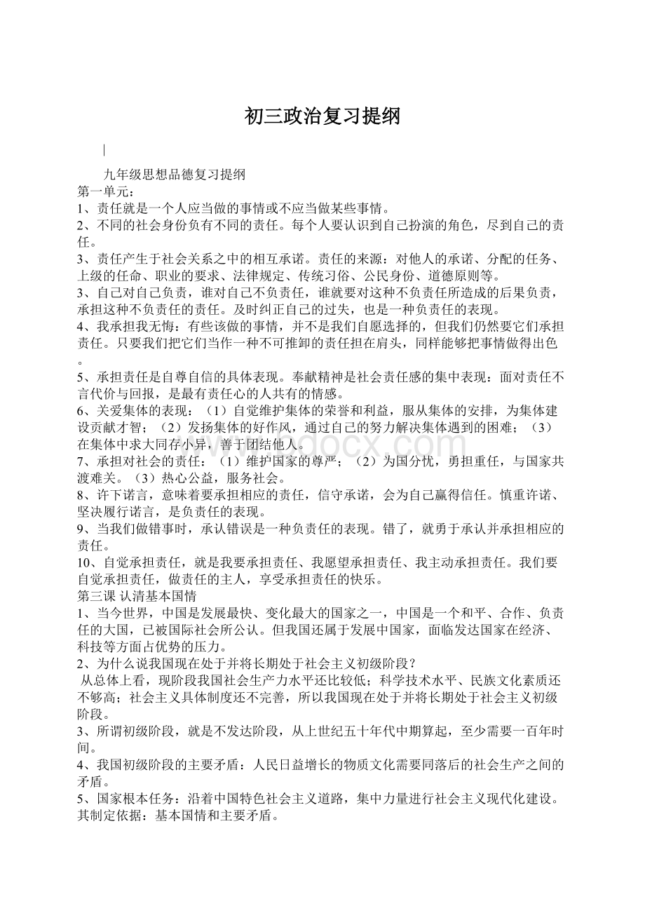 初三政治复习提纲Word下载.docx