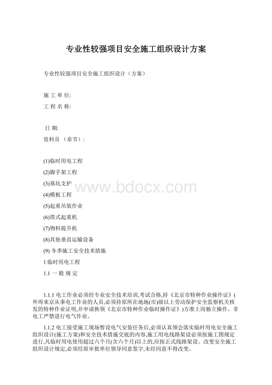 专业性较强项目安全施工组织设计方案Word格式文档下载.docx_第1页