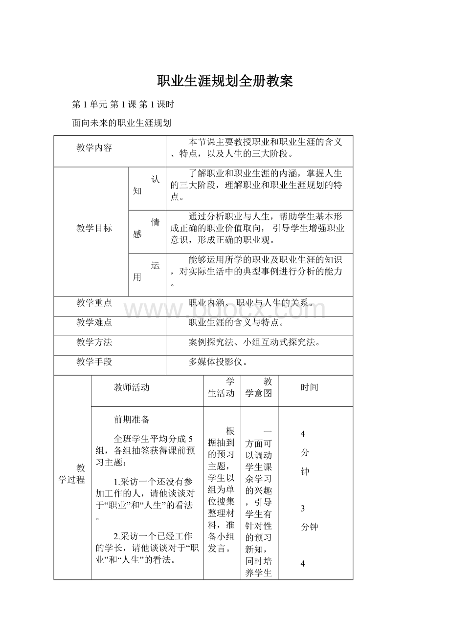 职业生涯规划全册教案Word文件下载.docx