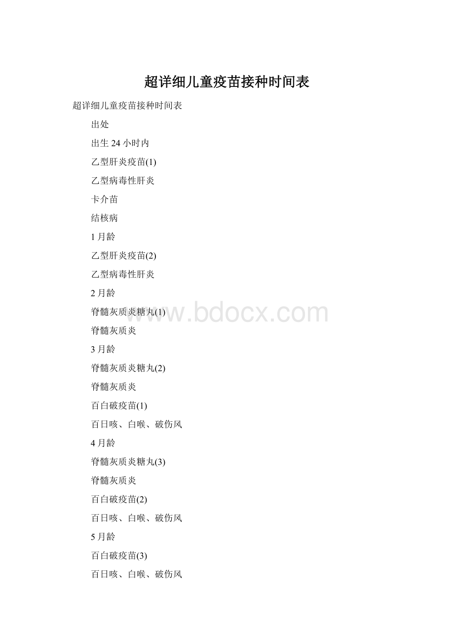 超详细儿童疫苗接种时间表Word文档格式.docx_第1页