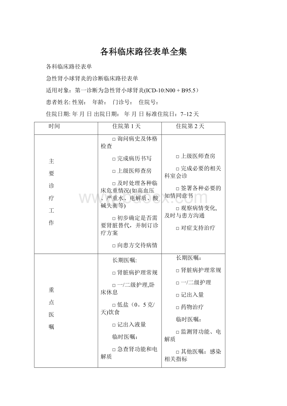 各科临床路径表单全集.docx_第1页