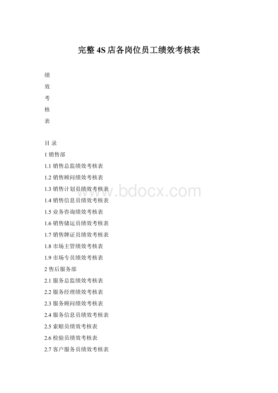 完整4S店各岗位员工绩效考核表Word文档格式.docx_第1页