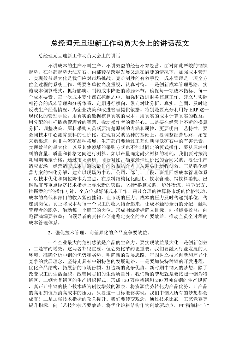 总经理元旦迎新工作动员大会上的讲话范文.docx