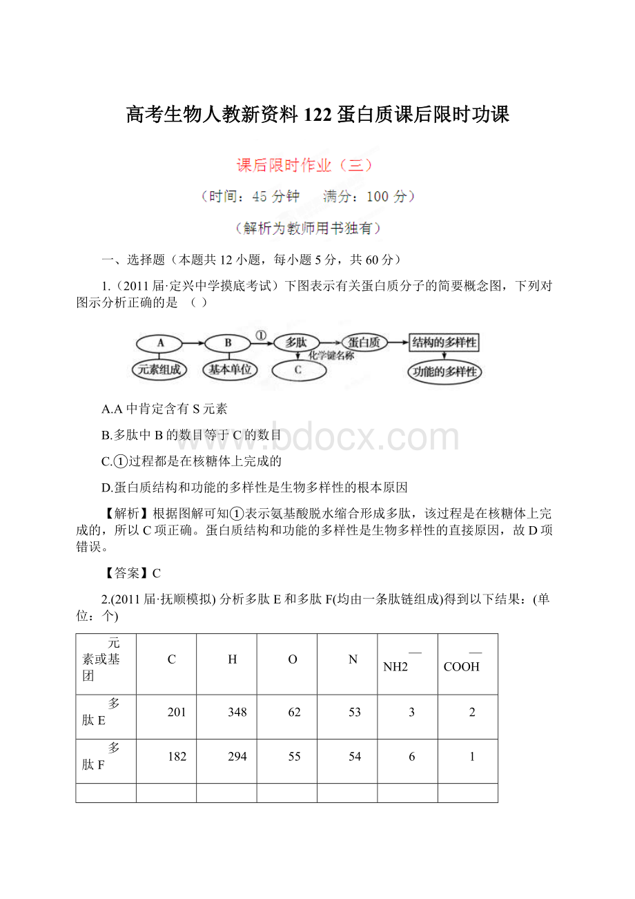 高考生物人教新资料122蛋白质课后限时功课Word下载.docx