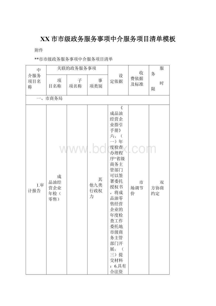 XX市市级政务服务事项中介服务项目清单模板.docx_第1页