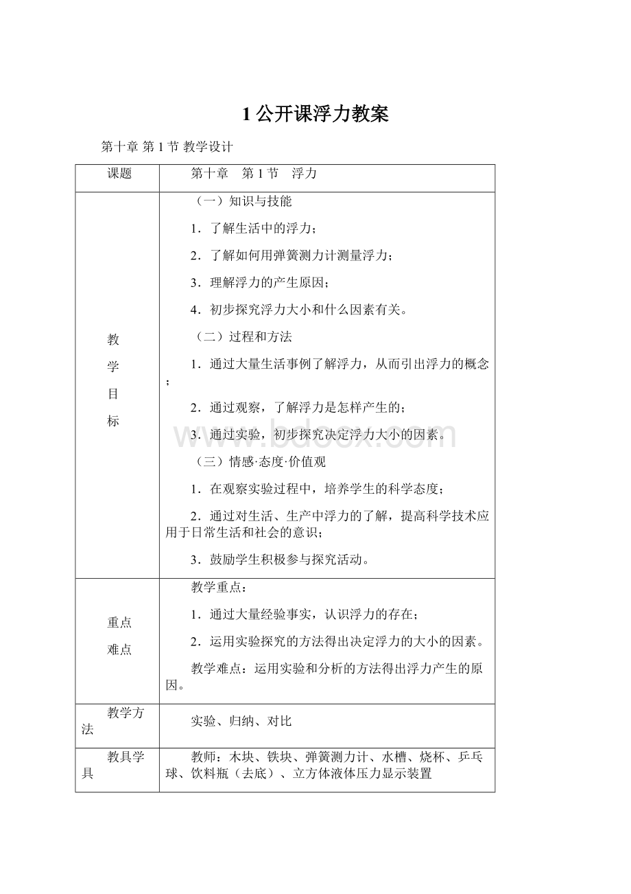 1公开课浮力教案Word文档下载推荐.docx