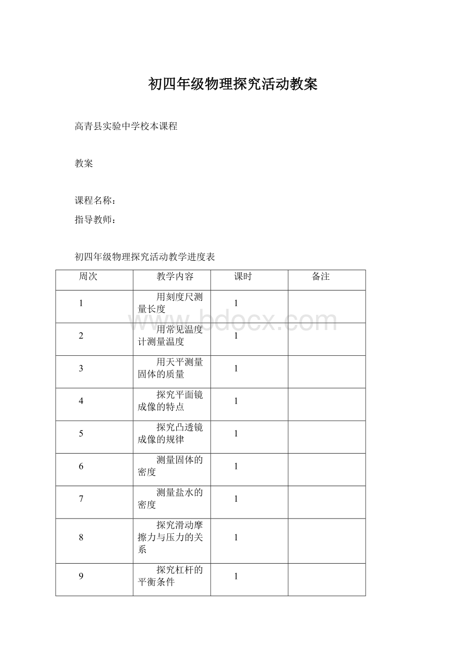 初四年级物理探究活动教案.docx