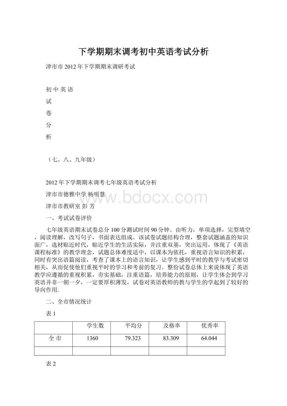 下学期期末调考初中英语考试分析.docx