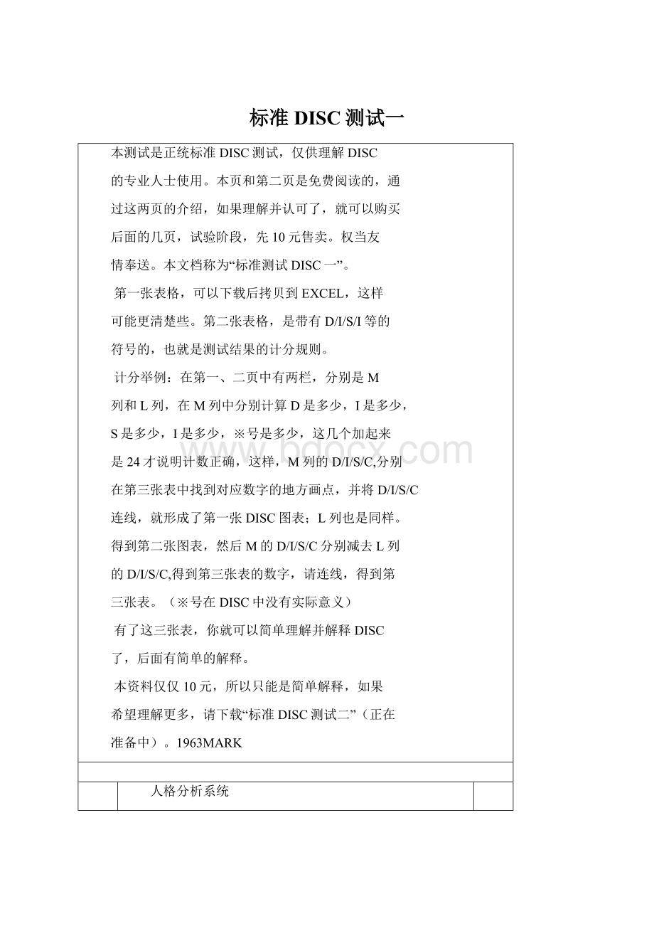 标准DISC测试一Word文档下载推荐.docx_第1页