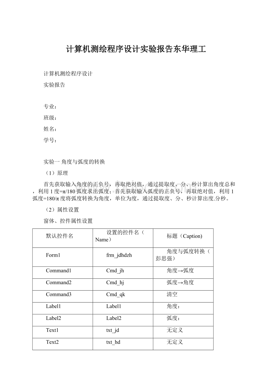 计算机测绘程序设计实验报告东华理工.docx_第1页