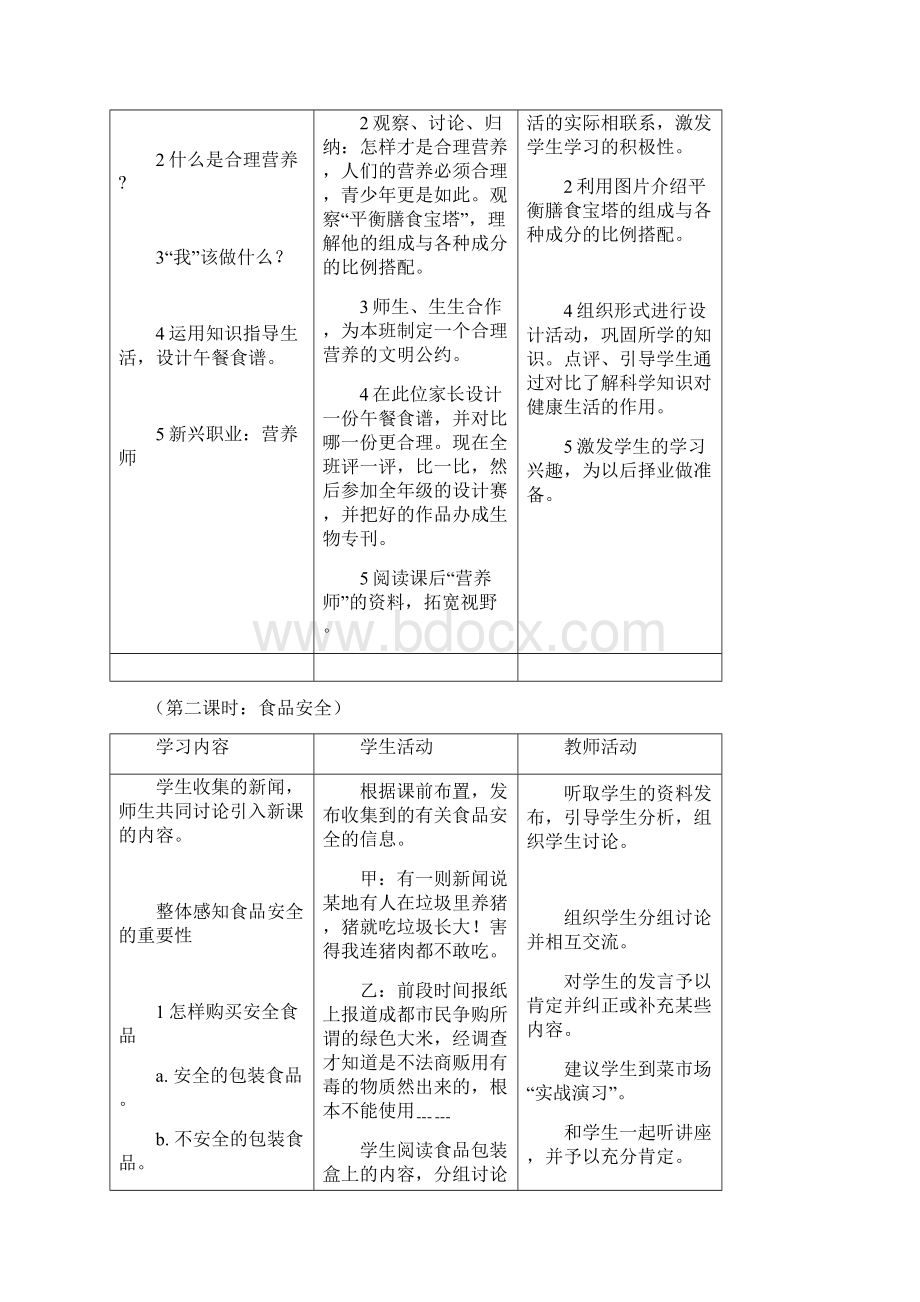 最新人教版初中生物七年级下册教案《关注合理营养与食品安全》Word格式.docx_第3页