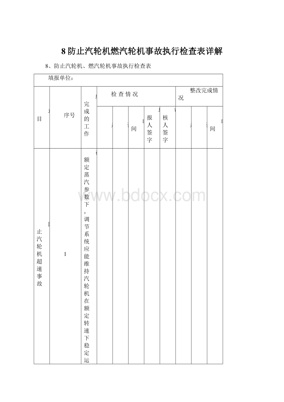 8防止汽轮机燃汽轮机事故执行检查表详解Word下载.docx