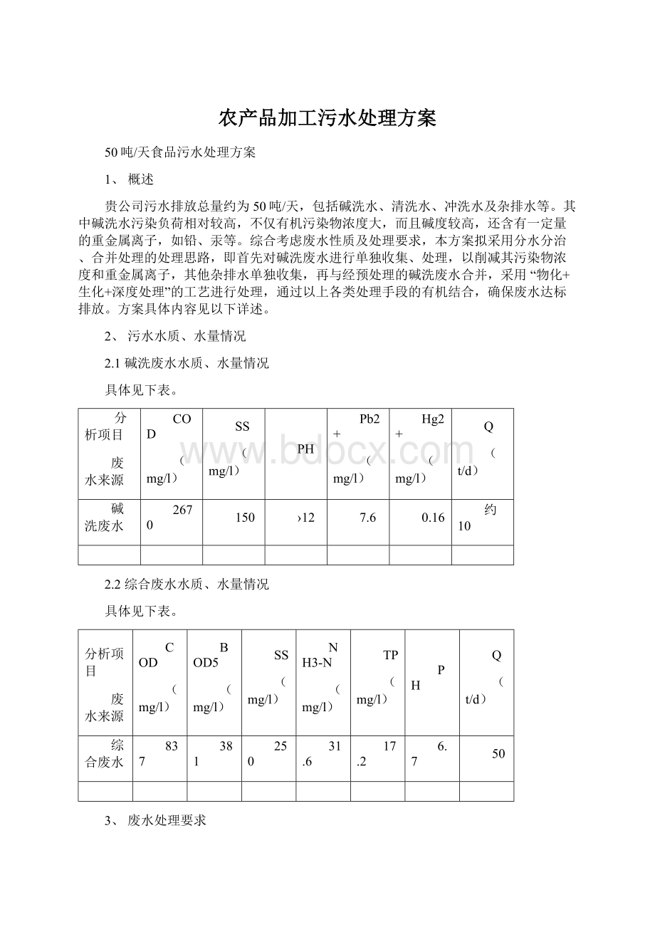 农产品加工污水处理方案Word格式文档下载.docx