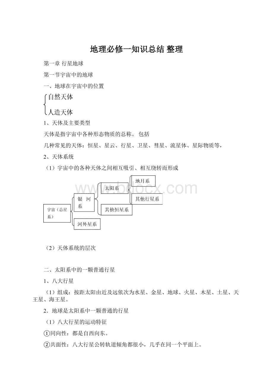 地理必修一知识总结 整理.docx