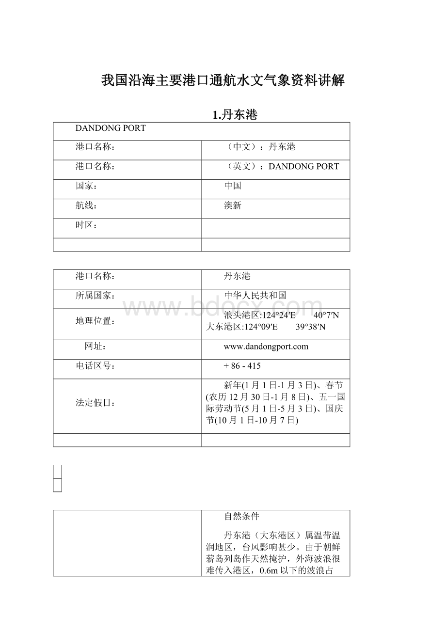 我国沿海主要港口通航水文气象资料讲解Word文档格式.docx