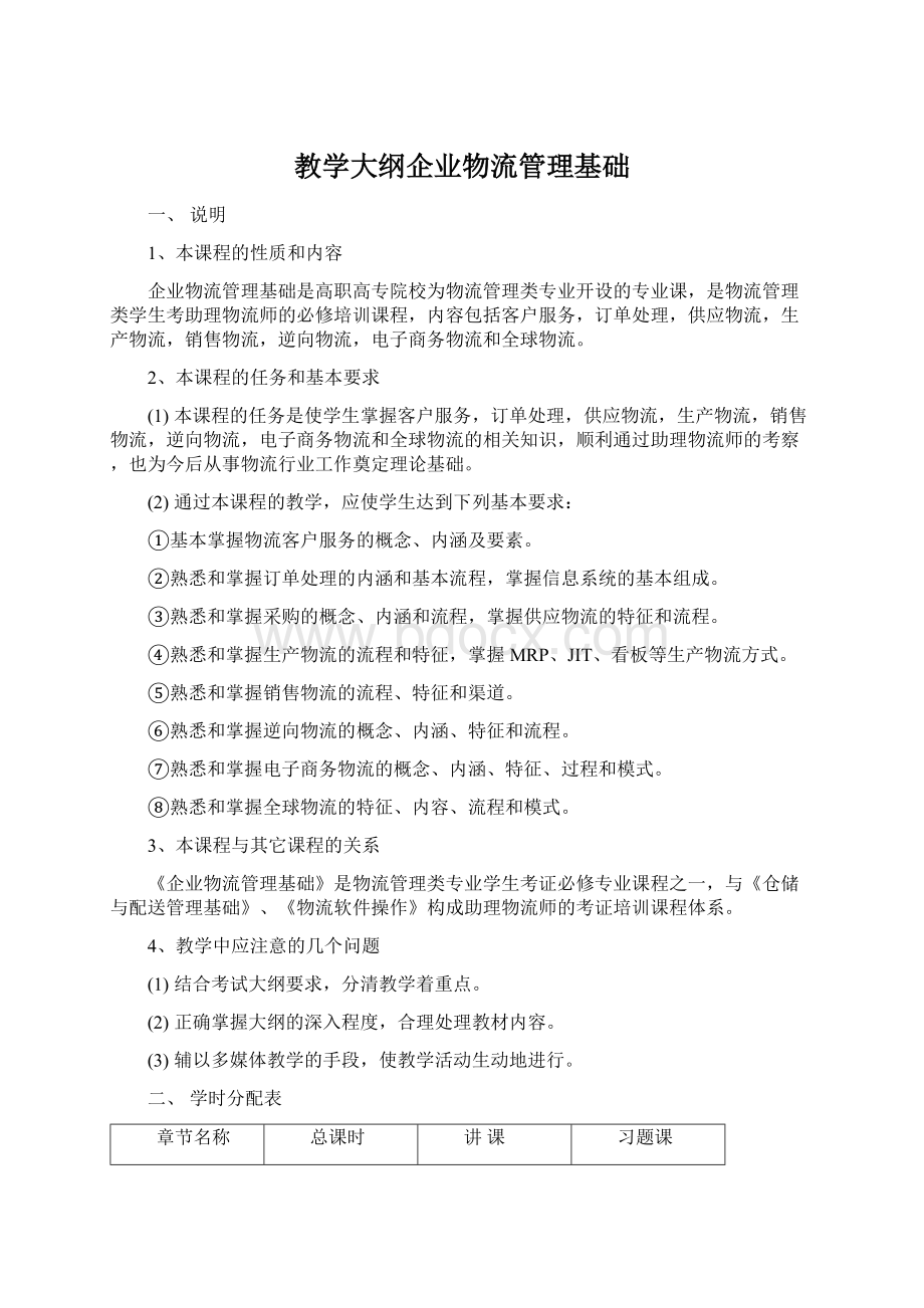 教学大纲企业物流管理基础.docx