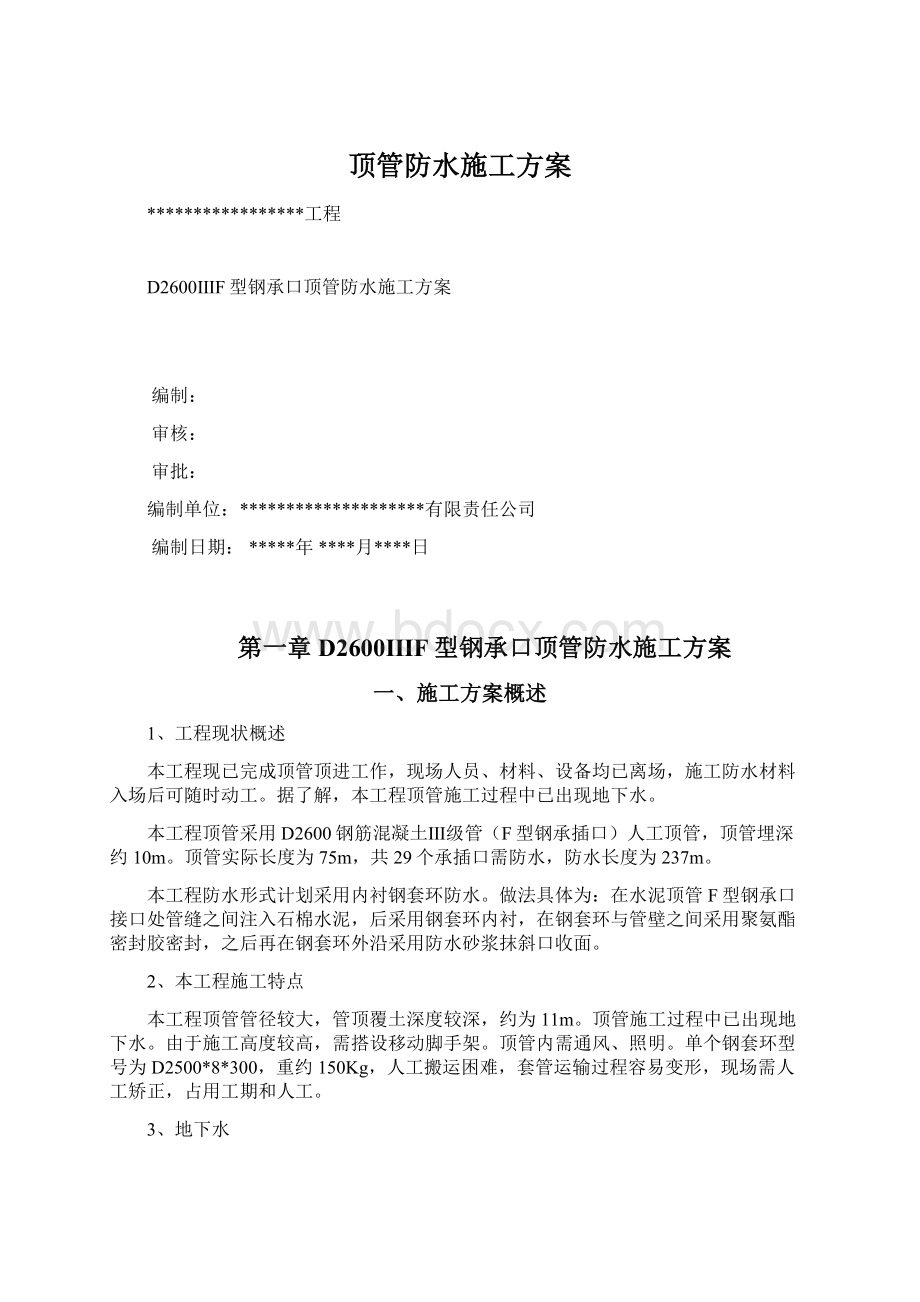 顶管防水施工方案.docx