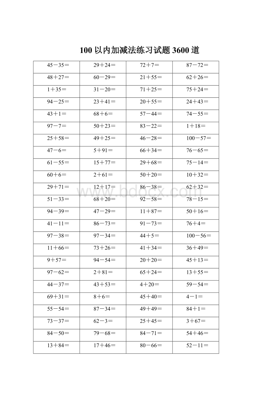 100以内加减法练习试题3600道.docx_第1页