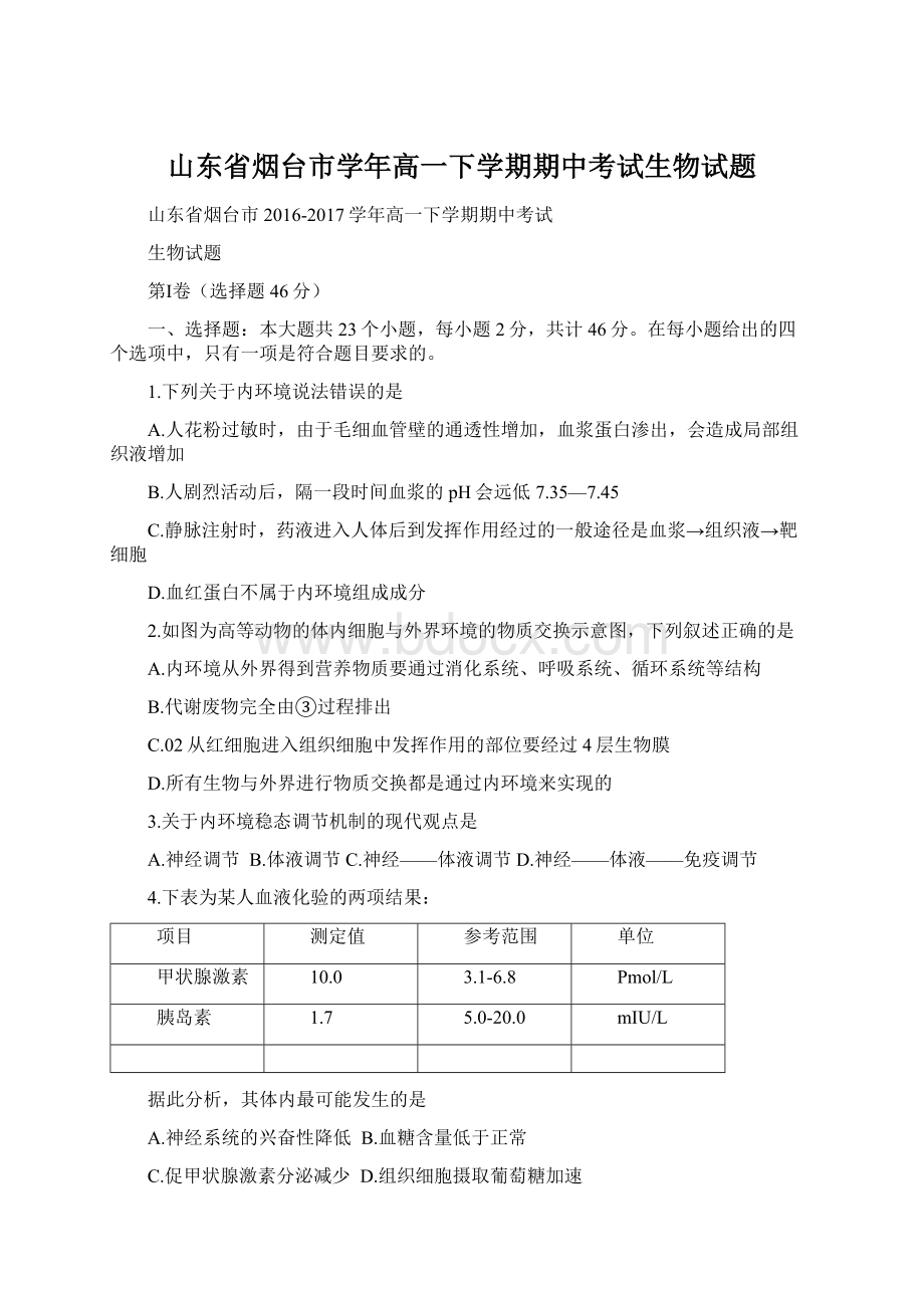 山东省烟台市学年高一下学期期中考试生物试题Word文档格式.docx_第1页