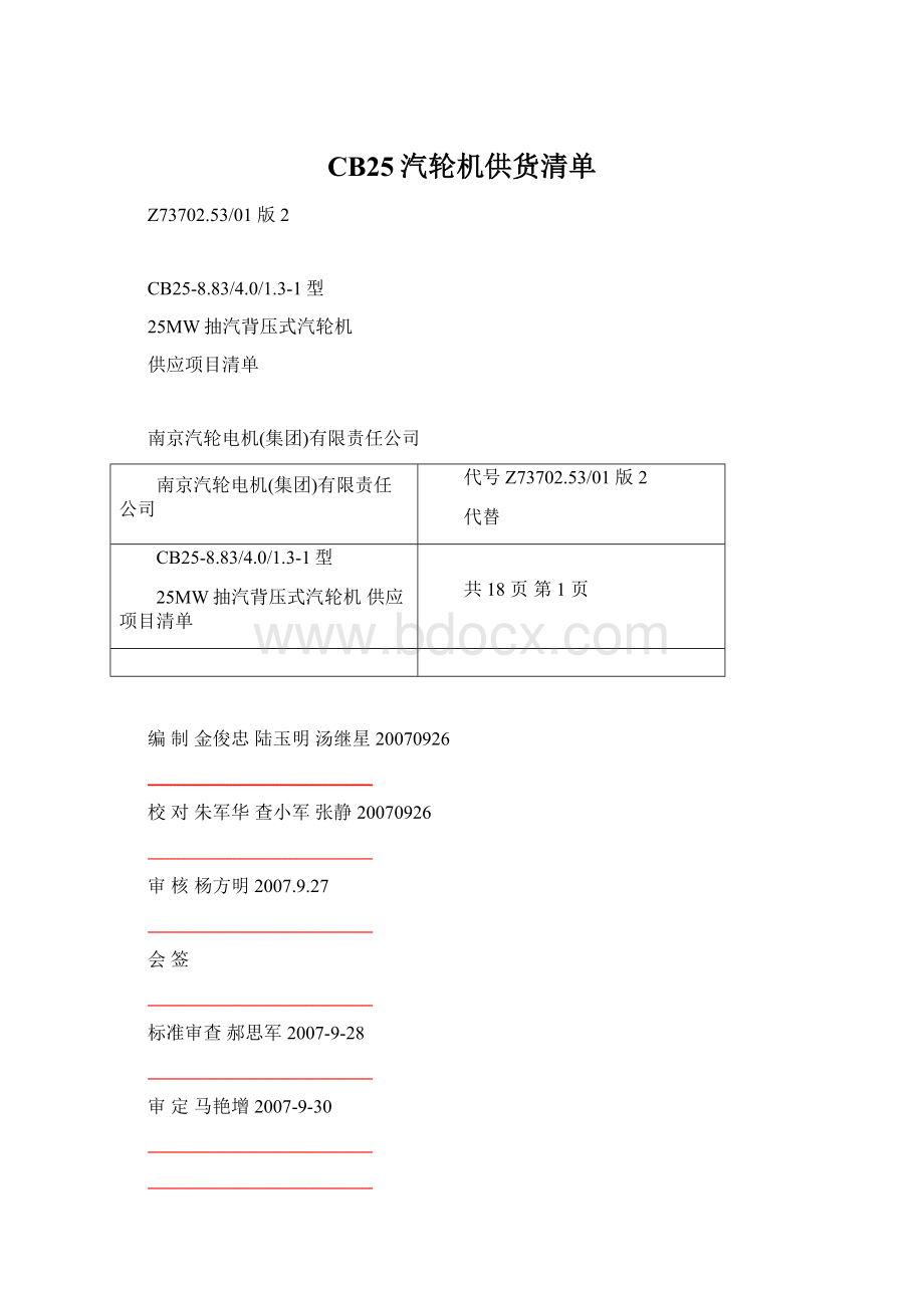 CB25汽轮机供货清单.docx