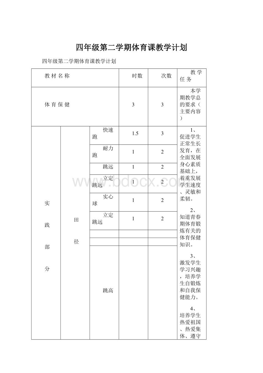 四年级第二学期体育课教学计划.docx