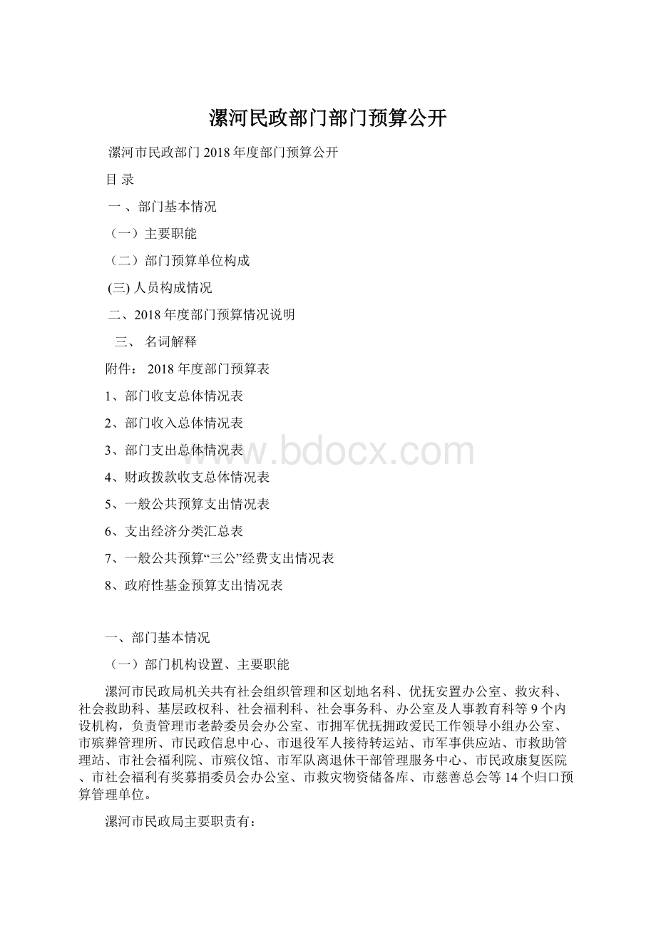 漯河民政部门部门预算公开Word文件下载.docx_第1页