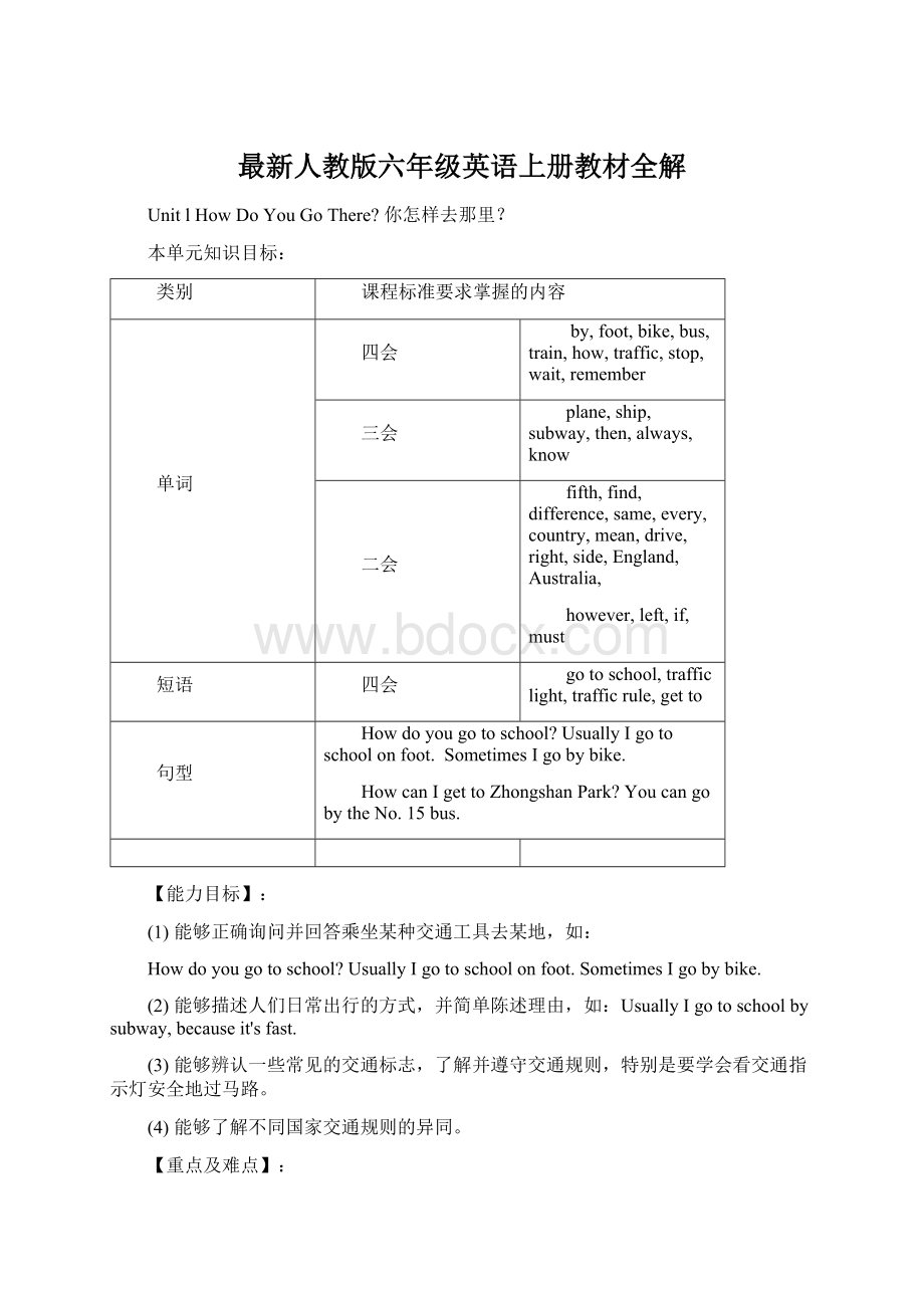 最新人教版六年级英语上册教材全解.docx