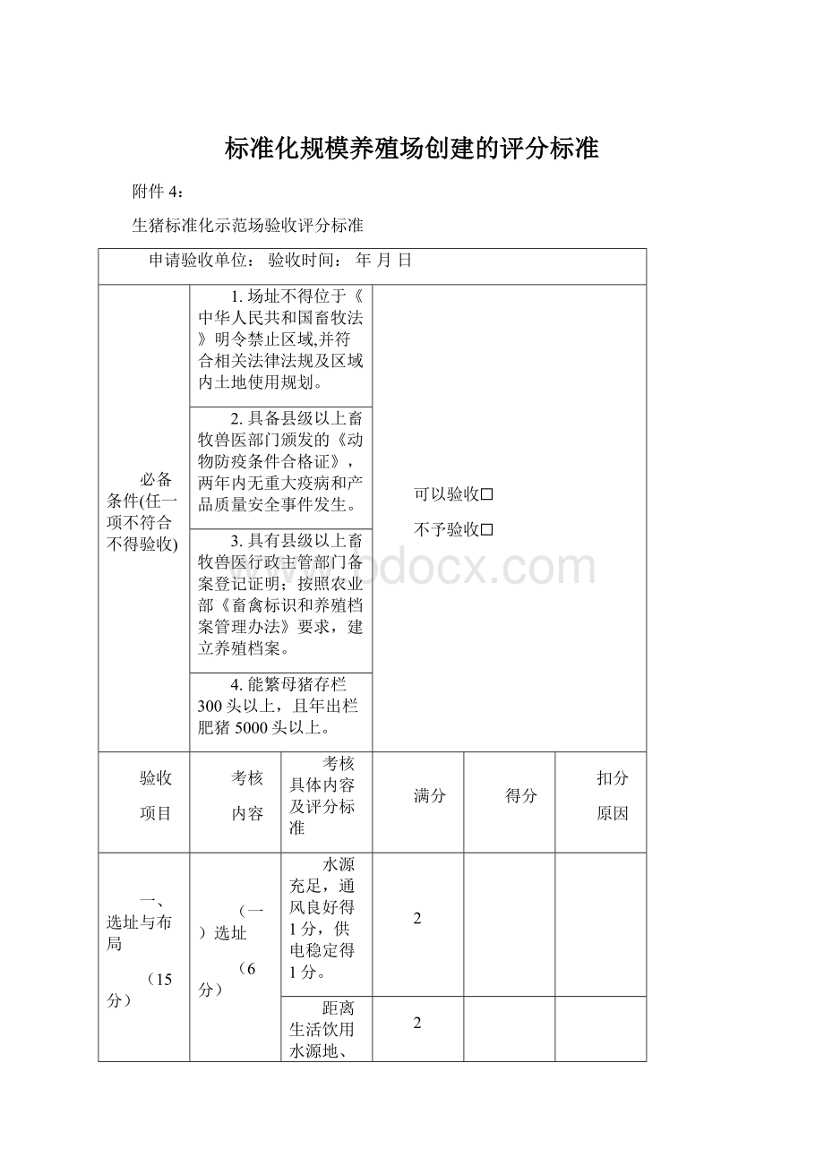 标准化规模养殖场创建的评分标准Word文档格式.docx