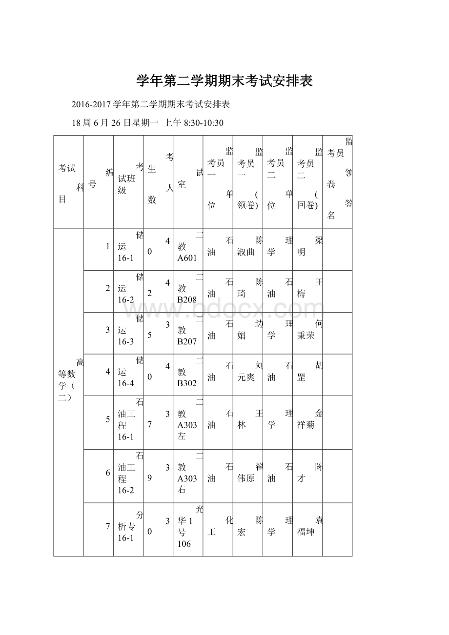 学年第二学期期末考试安排表.docx_第1页