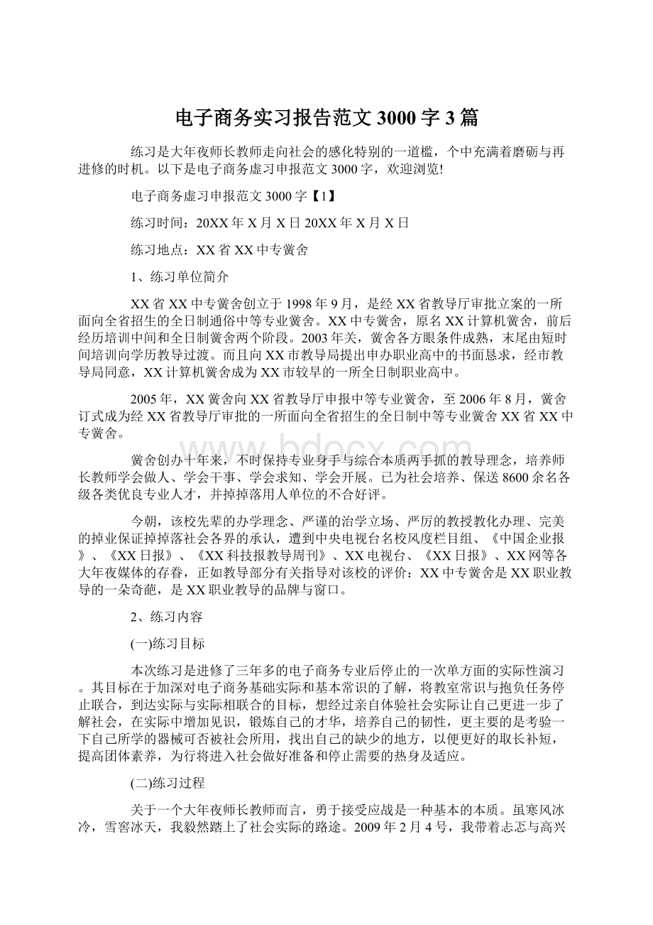 电子商务实习报告范文3000字3篇Word文档格式.docx_第1页