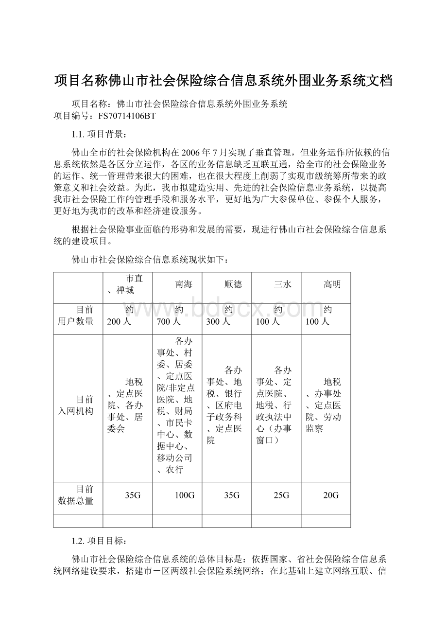 项目名称佛山市社会保险综合信息系统外围业务系统文档.docx_第1页