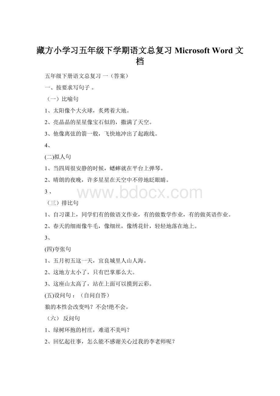 藏方小学习五年级下学期语文总复习Microsoft Word 文档.docx_第1页