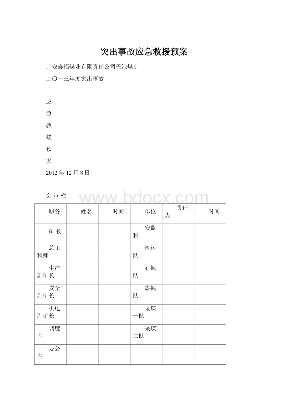 突出事故应急救援预案Word文档格式.docx