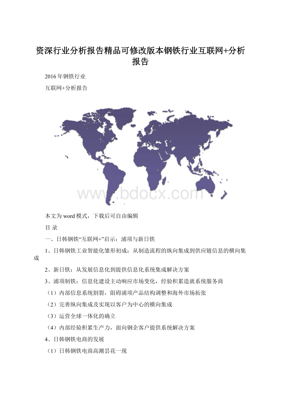 资深行业分析报告精品可修改版本钢铁行业互联网+分析报告.docx_第1页