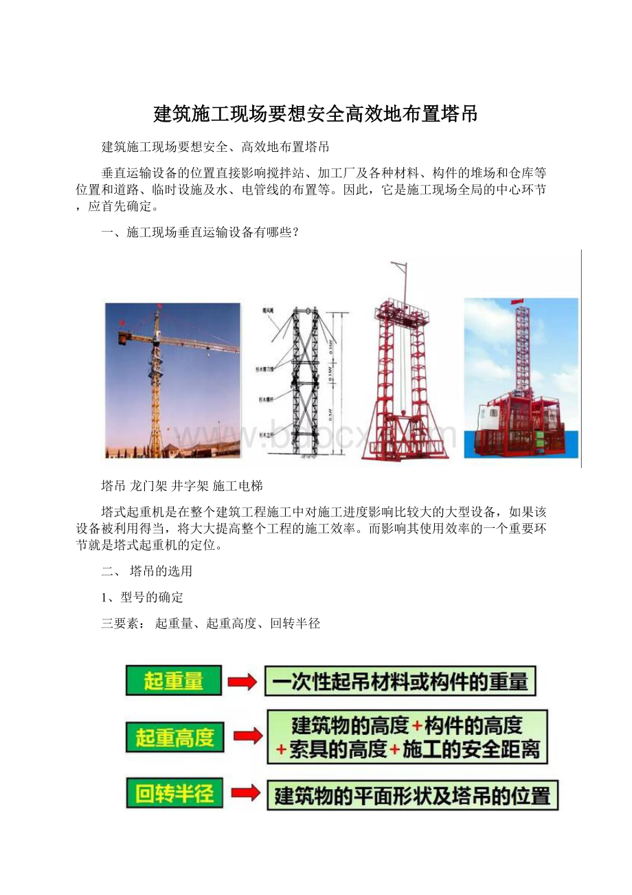 建筑施工现场要想安全高效地布置塔吊Word下载.docx