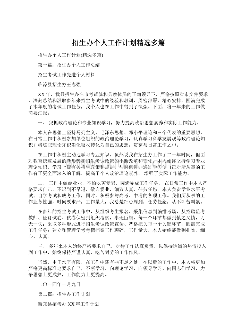 招生办个人工作计划精选多篇文档格式.docx