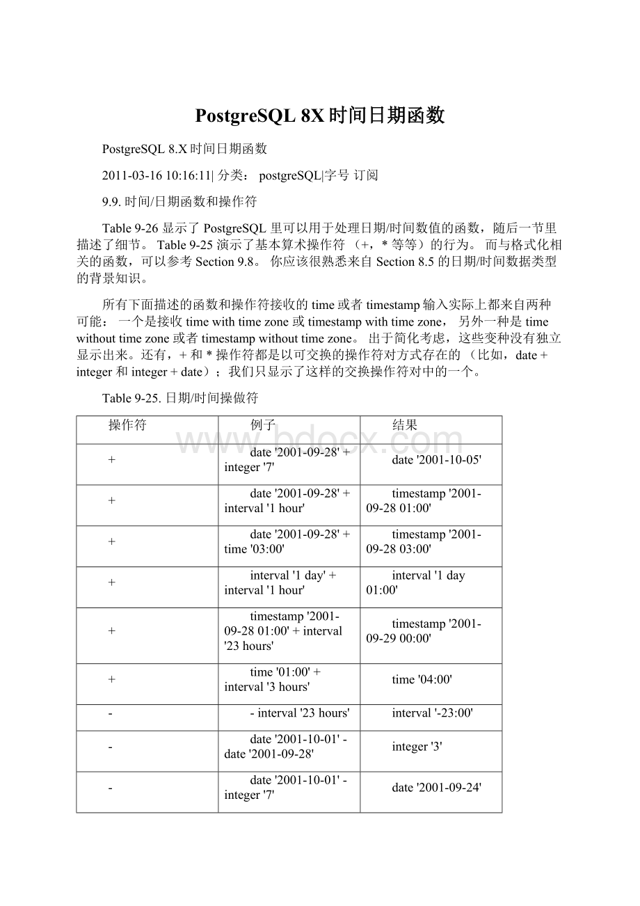 PostgreSQL 8X时间日期函数.docx