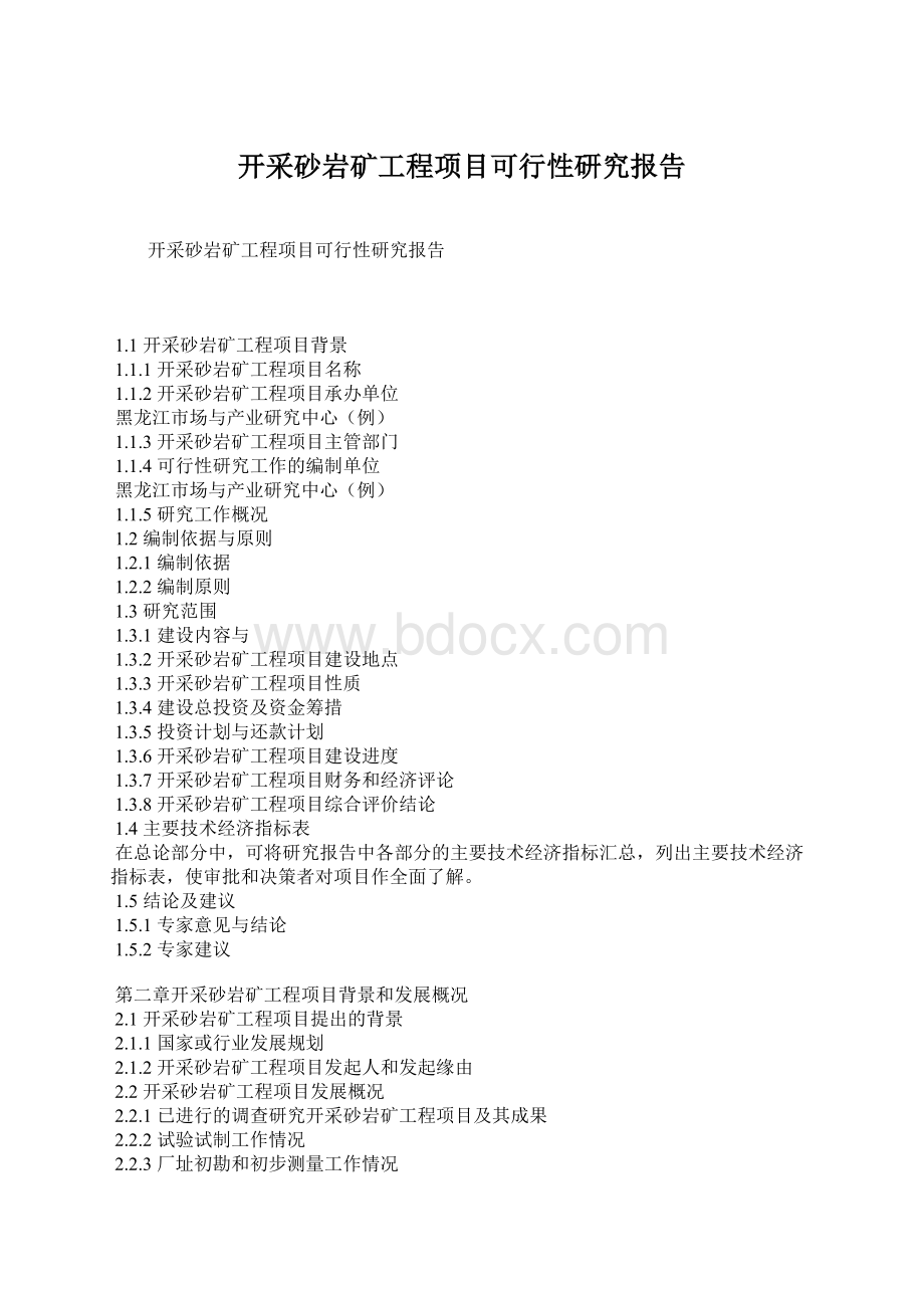 开采砂岩矿工程项目可行性研究报告文档格式.docx