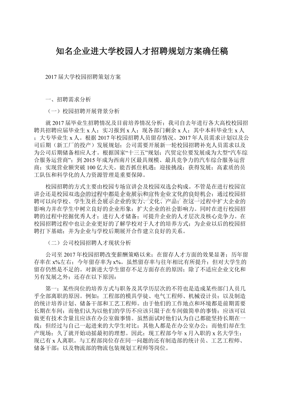 知名企业进大学校园人才招聘规划方案确任稿.docx_第1页