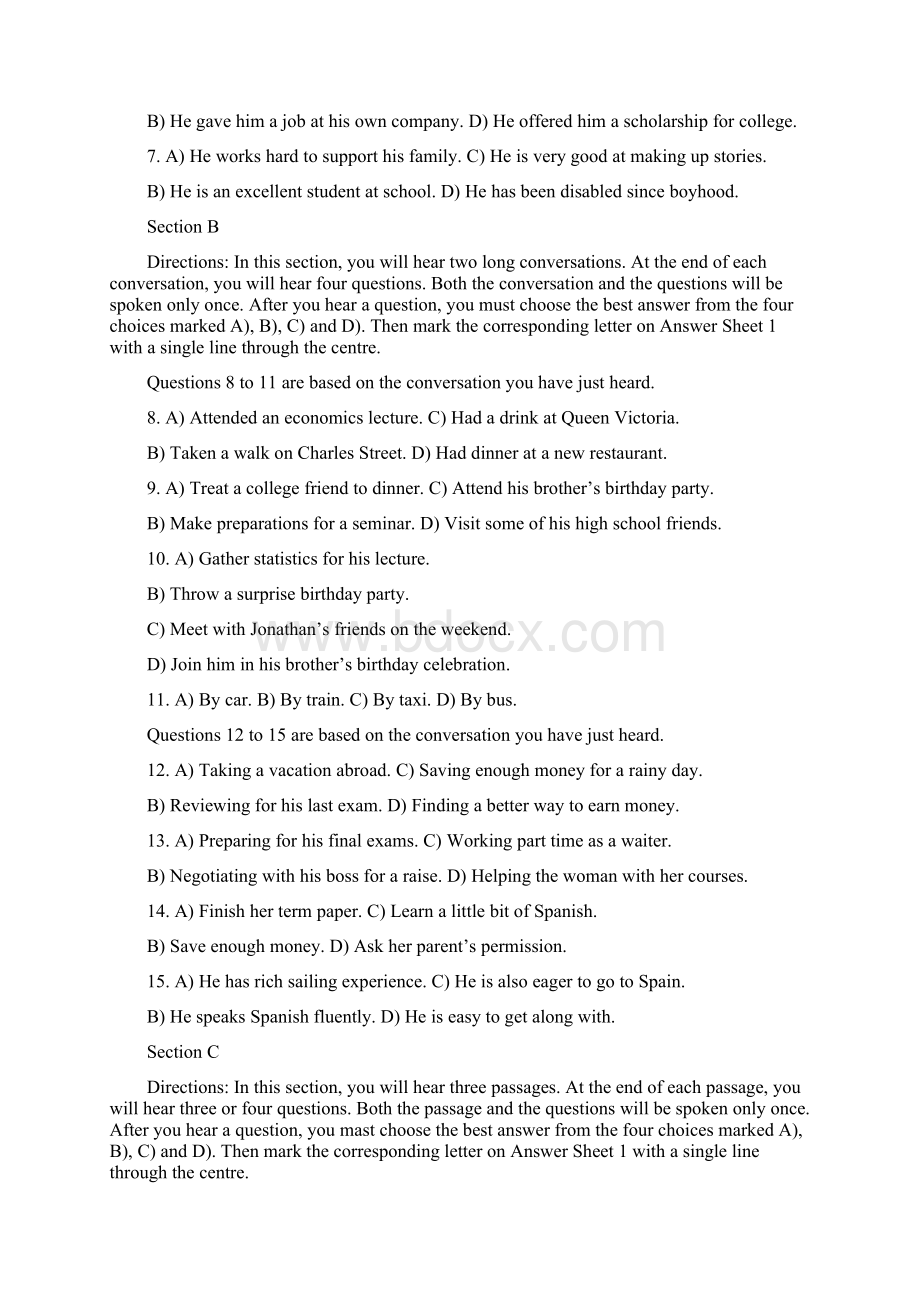 英语四级真题和答案解析第二套.docx_第2页