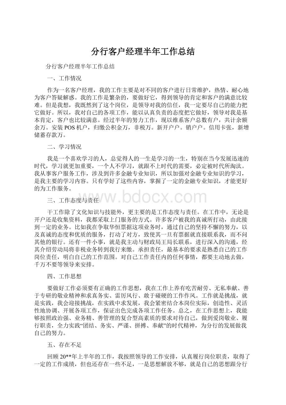 分行客户经理半年工作总结.docx