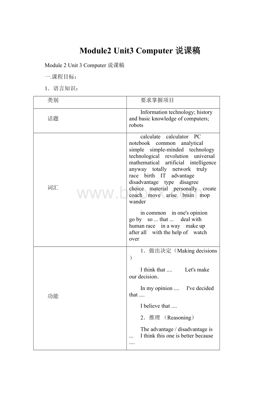 Module2 Unit3 Computer 说课稿Word格式文档下载.docx_第1页