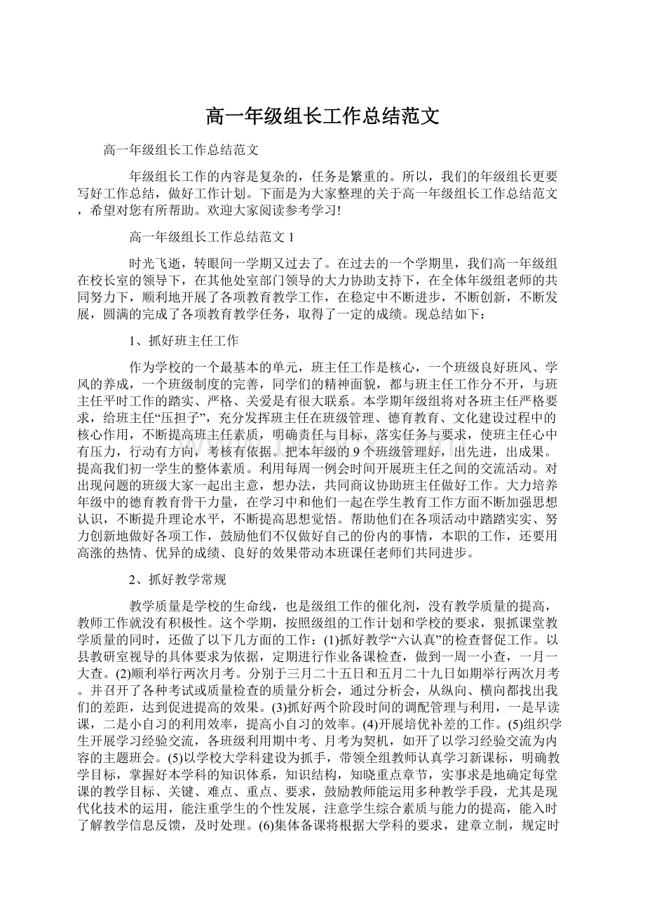 高一年级组长工作总结范文.docx