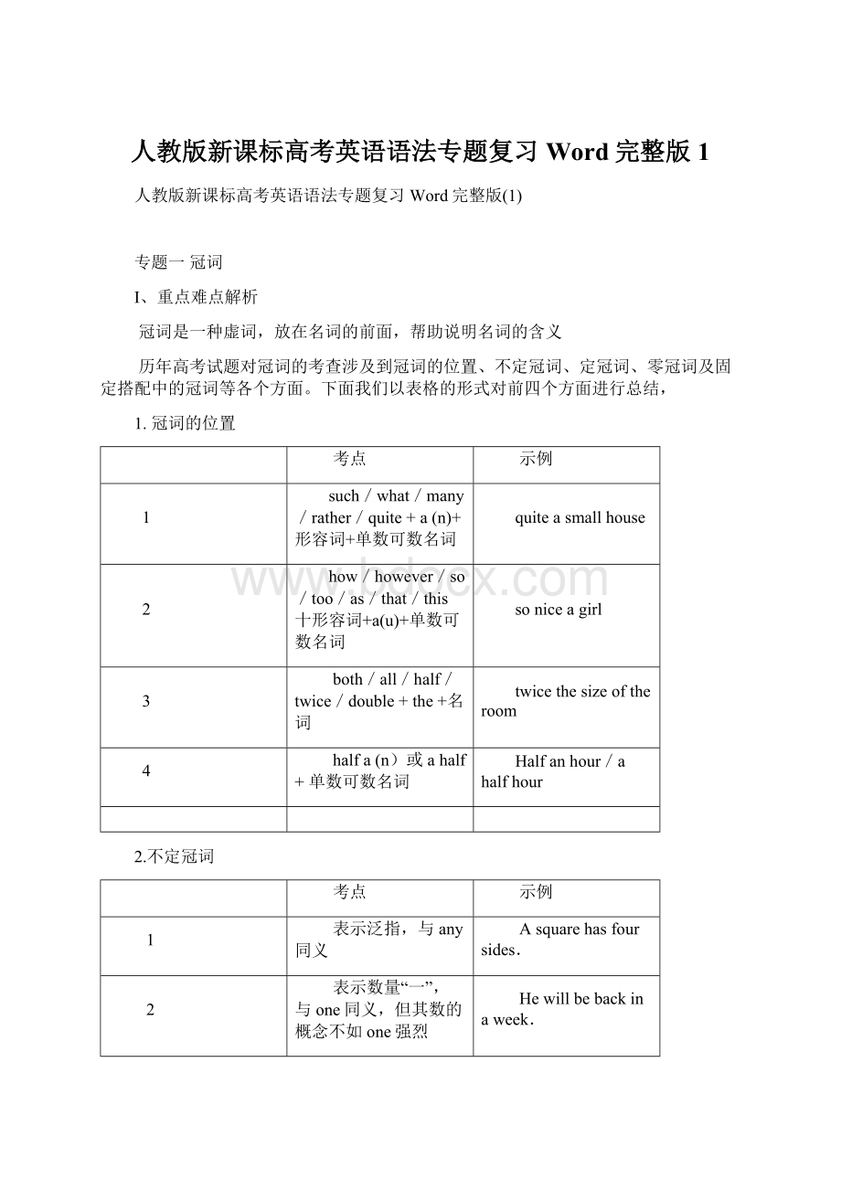 人教版新课标高考英语语法专题复习Word完整版1.docx