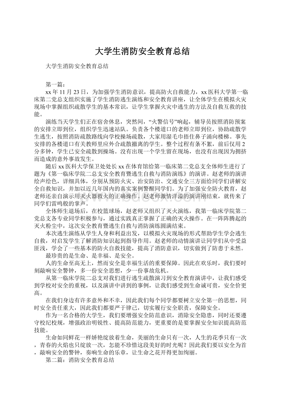 大学生消防安全教育总结Word文档格式.docx