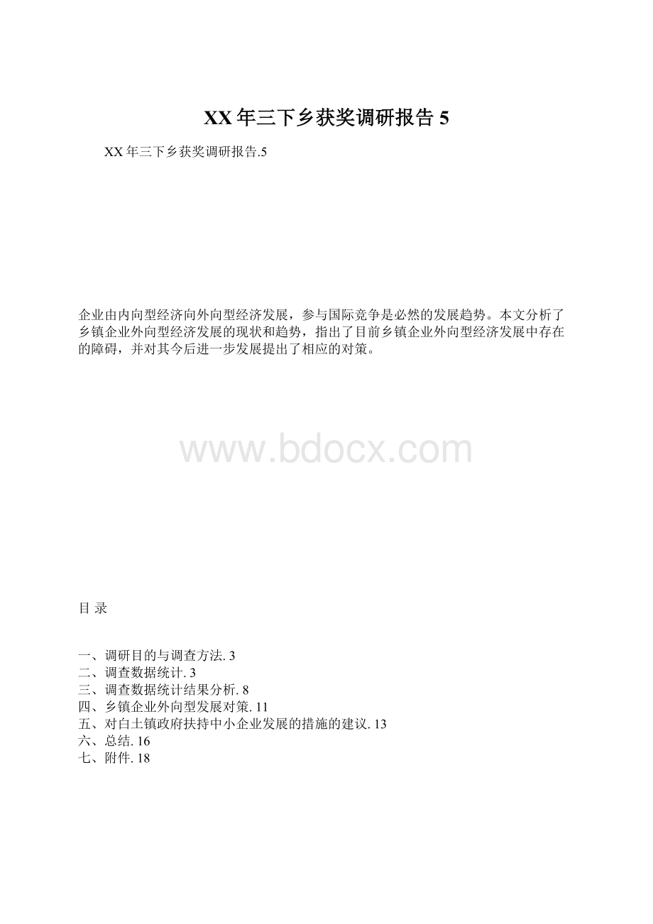 XX年三下乡获奖调研报告5文档格式.docx