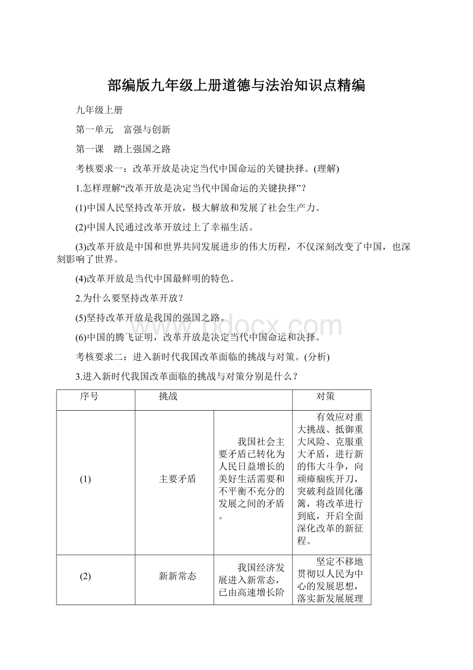 部编版九年级上册道德与法治知识点精编.docx