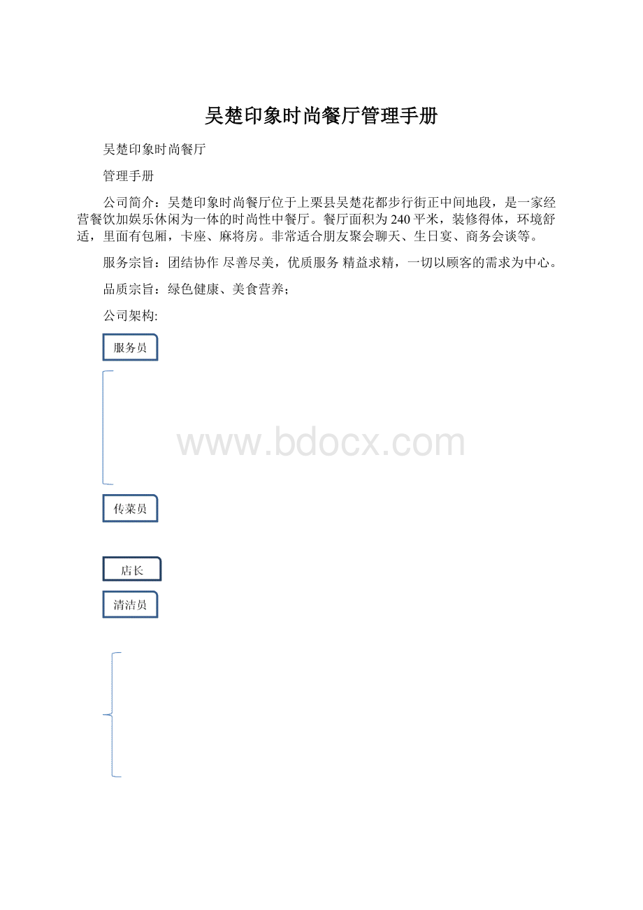 吴楚印象时尚餐厅管理手册Word格式.docx