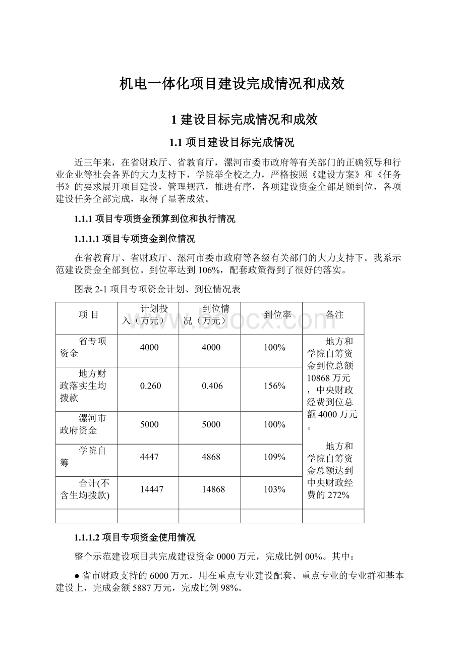 机电一体化项目建设完成情况和成效文档格式.docx